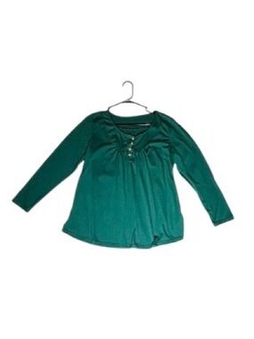 Women's EUC Emerald Green Long-Sleeve Button-Front Blouse